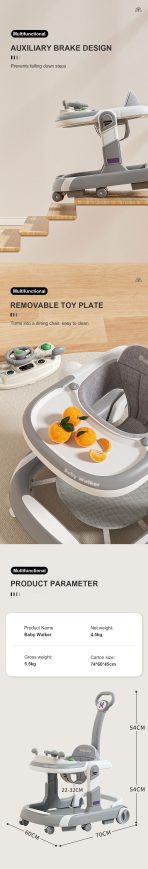 4-in-1 Multi-Functional Baby Walker | Adjustable Height, Foldable Plastic Baby Walker with Music & Lights (Up to 20KG Load) - Image 6