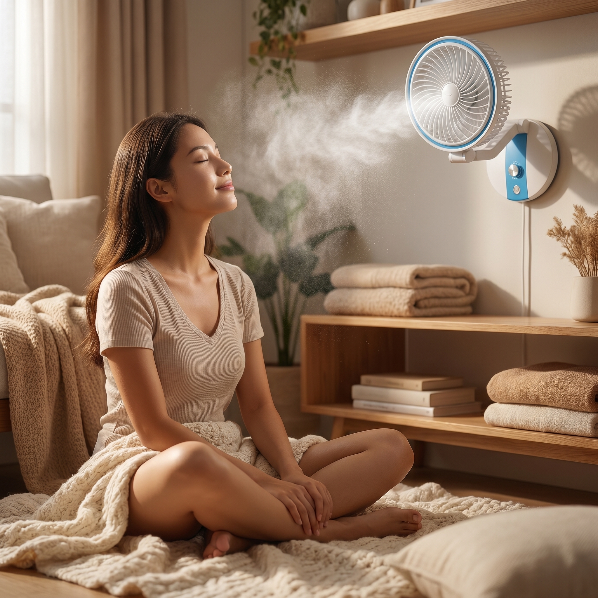 A_young_woman_202604251532 Rechargeable Folding LED Fan (LR) - Image 1